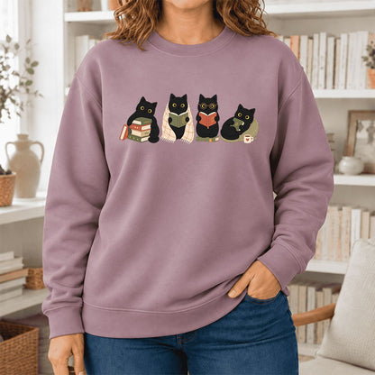 Black Cats Reading Together Softstyle Sweatshirt | Cozy Cat Lover Gift Paragon