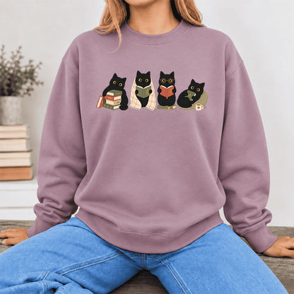 Black Cats Reading Together Softstyle Sweatshirt | Cozy Cat Lover Gift Paragon