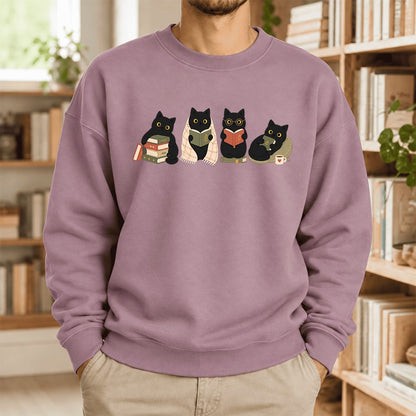 Black Cats Reading Together Softstyle Sweatshirt | Cozy Cat Lover Gift Paragon