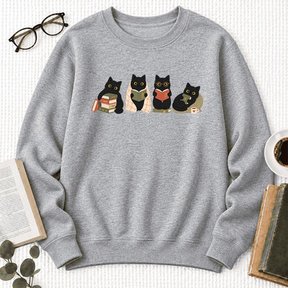 Black Cats Reading Together Softstyle Sweatshirt | Cozy Cat Lover Gift Sport Grey