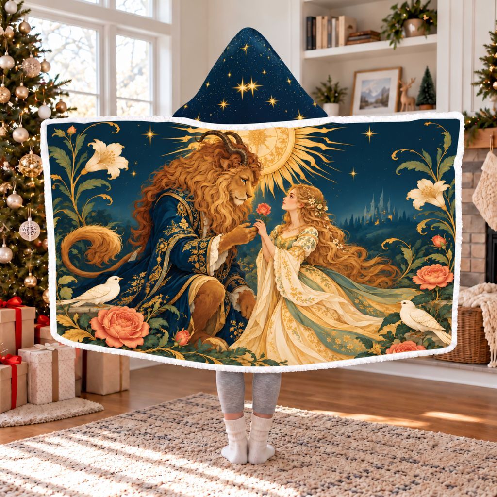 Beauty And The Beast Rose Sherpa Hooded Blanket | Fairytale Reader Gift White