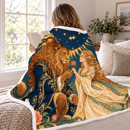 Beauty And The Beast Rose Sherpa Hooded Blanket | Fairytale Reader Gift White