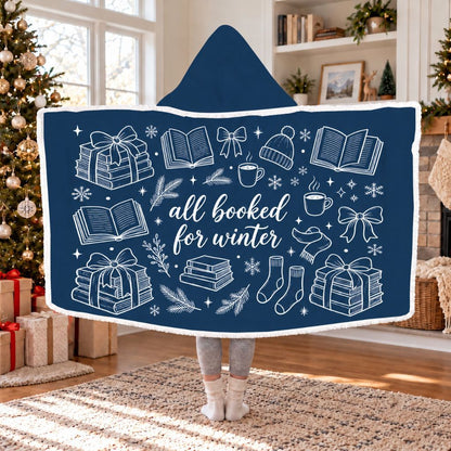 All Booked For Winter Sherpa Hooded Blanket | Cozy Winter Reader Gift White