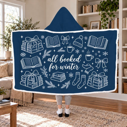 All Booked For Winter Sherpa Hooded Blanket | Cozy Winter Reader Gift White