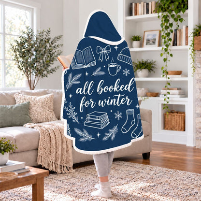 All Booked For Winter Sherpa Hooded Blanket | Cozy Winter Reader Gift White