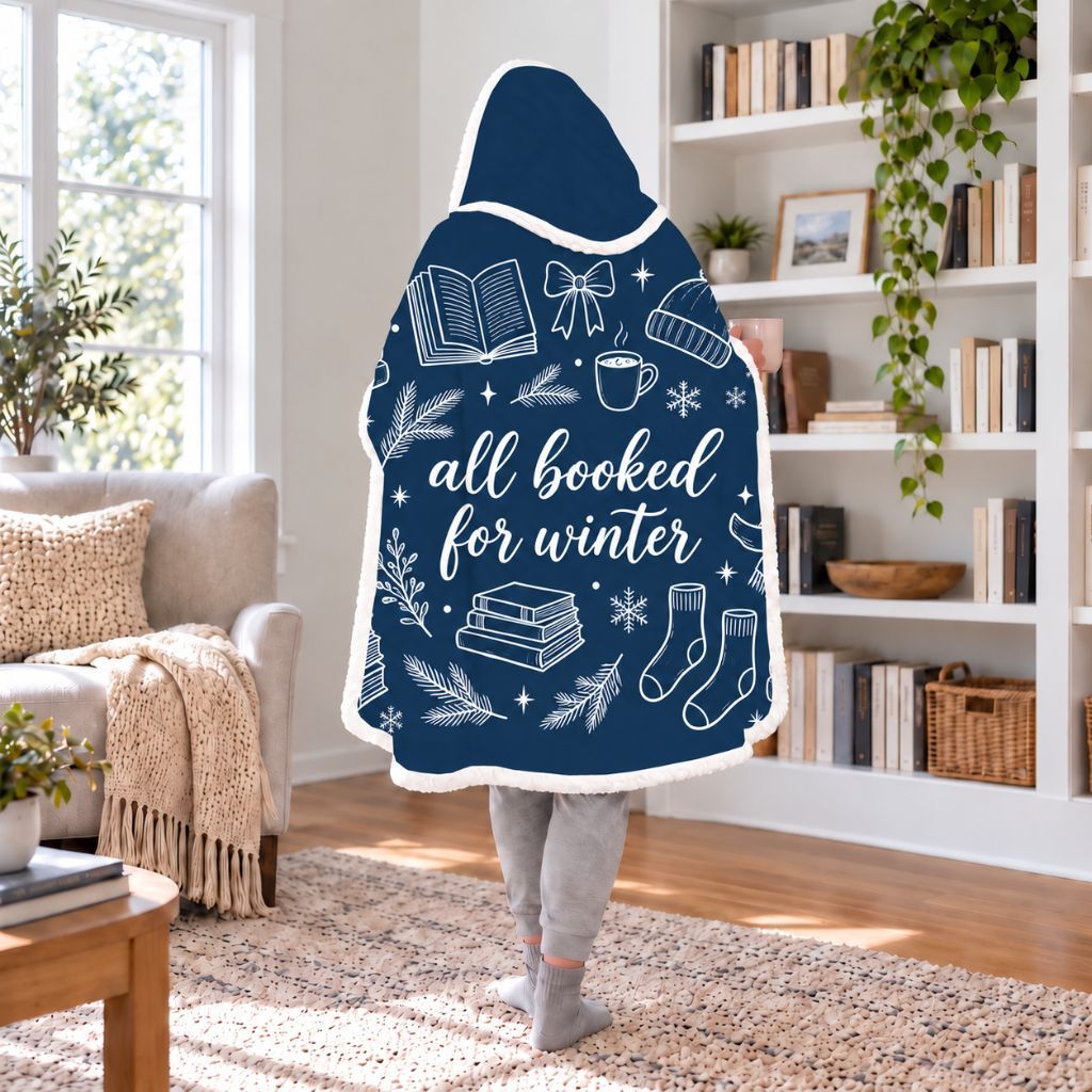 All Booked For Winter Sherpa Hooded Blanket | Cozy Winter Reader Gift White