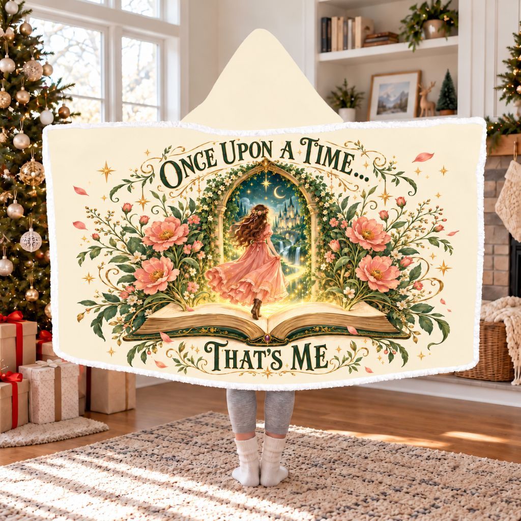 Once Upon A Time... That's Me Sherpa Hooded Blanket | Fairytale Reader Gift White
