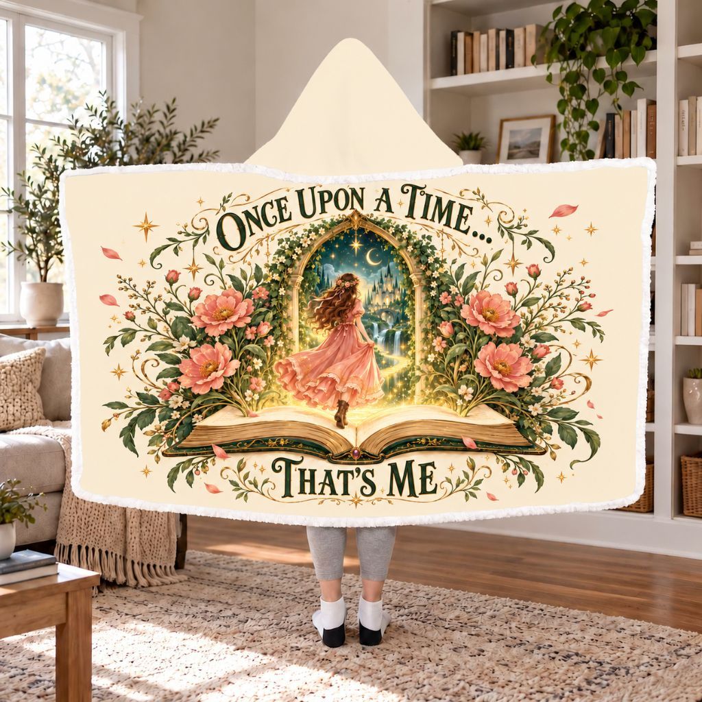 Once Upon A Time... That's Me Sherpa Hooded Blanket | Fairytale Reader Gift White
