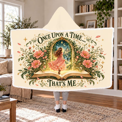 Once Upon A Time... That's Me Sherpa Hooded Blanket | Fairytale Reader Gift White