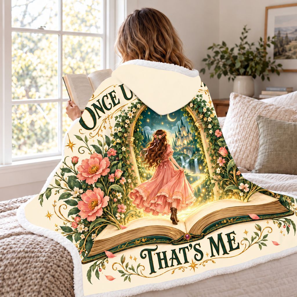 Once Upon A Time... That's Me Sherpa Hooded Blanket | Fairytale Reader Gift White