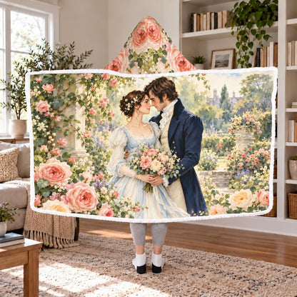 Pride And Prejudice Wedding Sherpa Hooded Blanket | Romance Reader Gift White