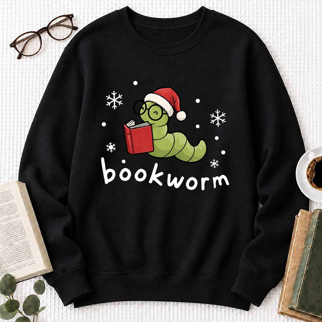 Noel Bookworm Printed Sweatshirt | Christmas Reader Gift Black