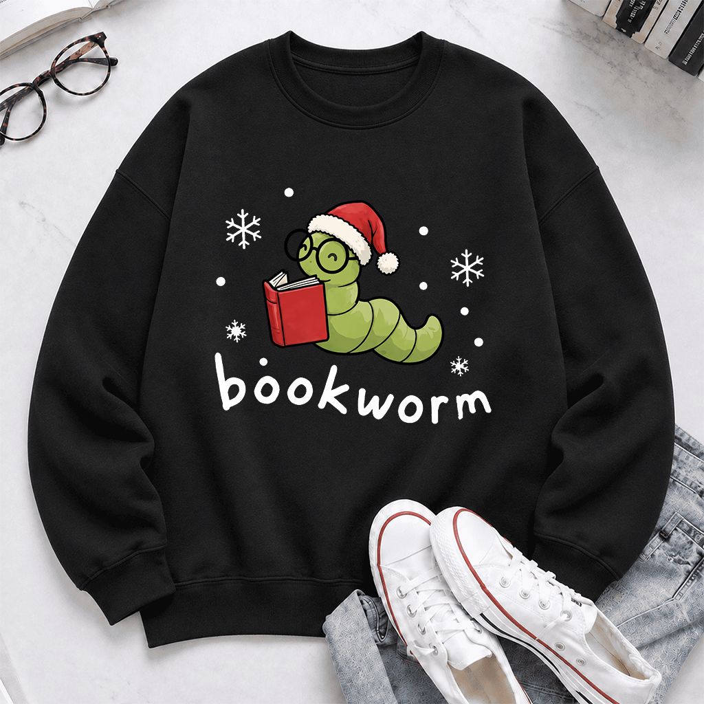Noel Bookworm Printed Sweatshirt | Christmas Reader Gift Black