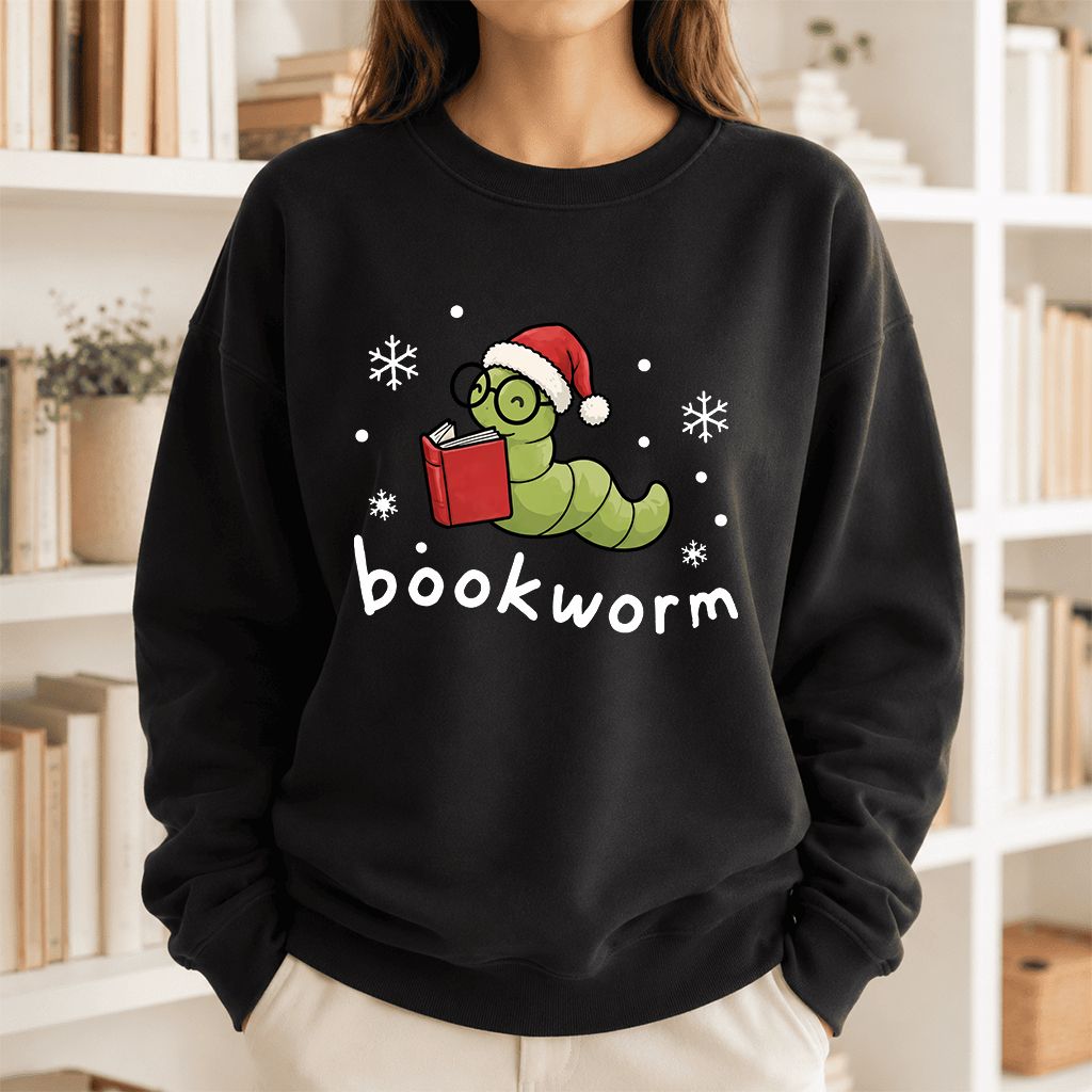 Noel Bookworm Printed Sweatshirt | Christmas Reader Gift Black