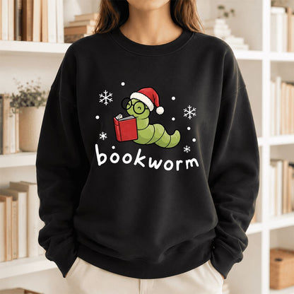 Noel Bookworm Printed Sweatshirt | Christmas Reader Gift Black