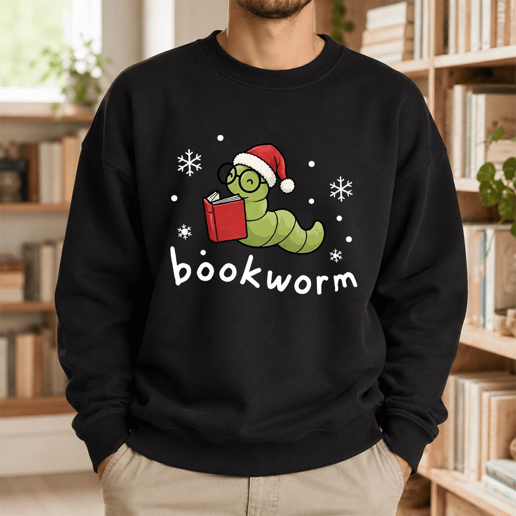 Noel Bookworm Printed Sweatshirt | Christmas Reader Gift Black