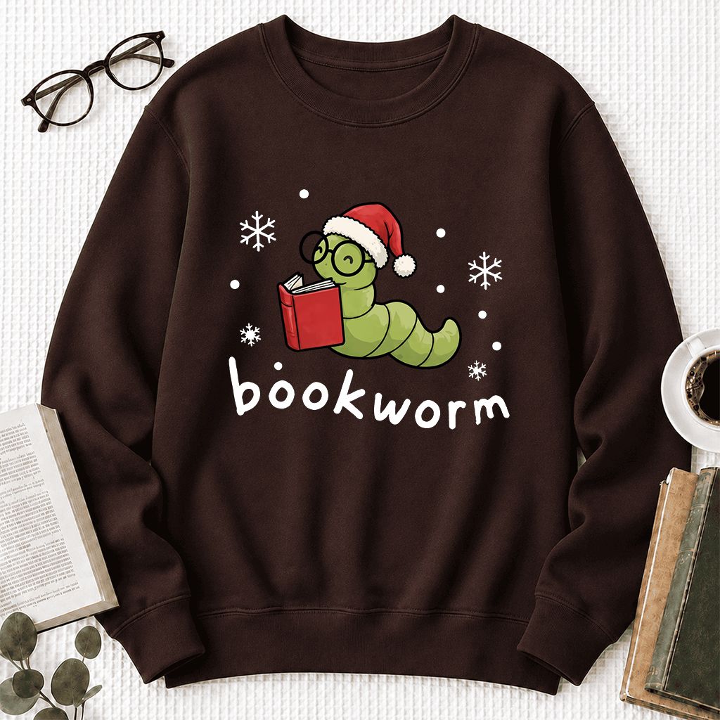 Noel Bookworm Printed Sweatshirt | Christmas Reader Gift Dark Chocolate