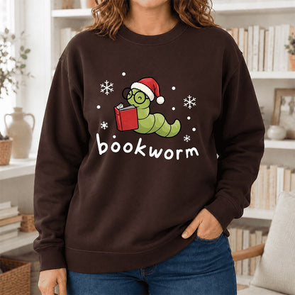 Noel Bookworm Printed Sweatshirt | Christmas Reader Gift Dark Chocolate