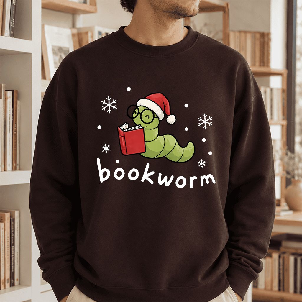 Noel Bookworm Printed Sweatshirt | Christmas Reader Gift Dark Chocolate