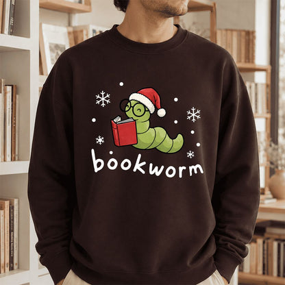 Noel Bookworm Printed Sweatshirt | Christmas Reader Gift Dark Chocolate