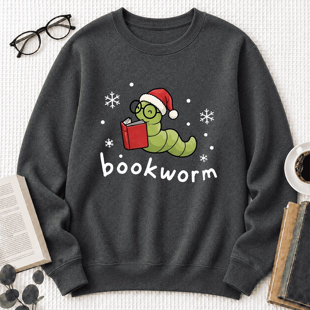 Noel Bookworm Printed Sweatshirt | Christmas Reader Gift Dark Heather