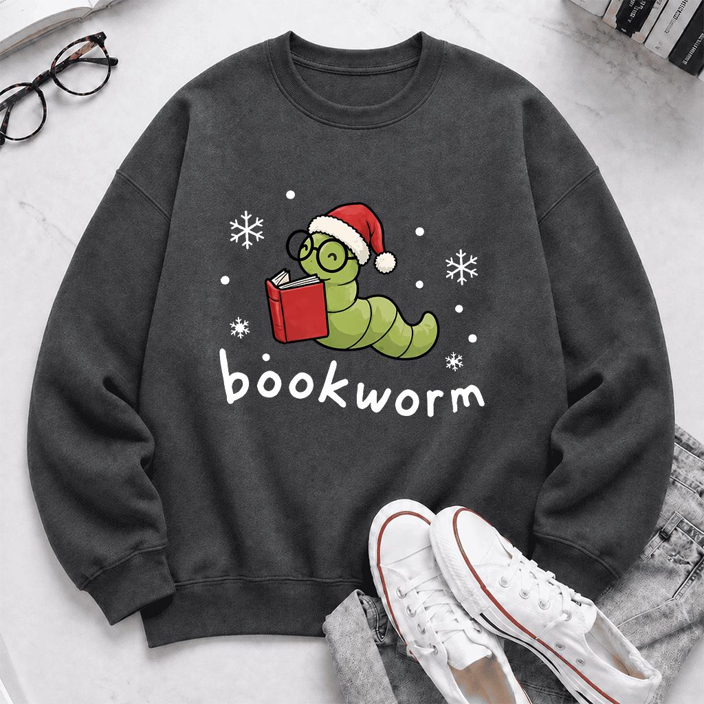 Noel Bookworm Printed Sweatshirt | Christmas Reader Gift Dark Heather