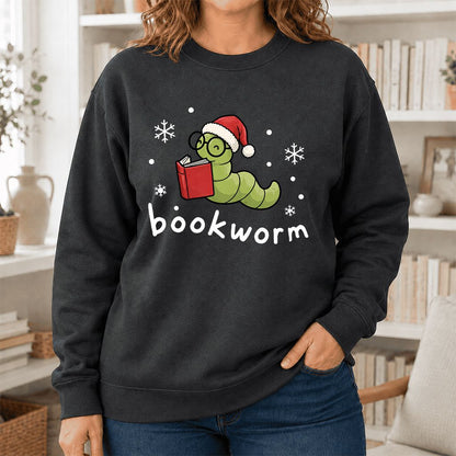 Noel Bookworm Printed Sweatshirt | Christmas Reader Gift Dark Heather