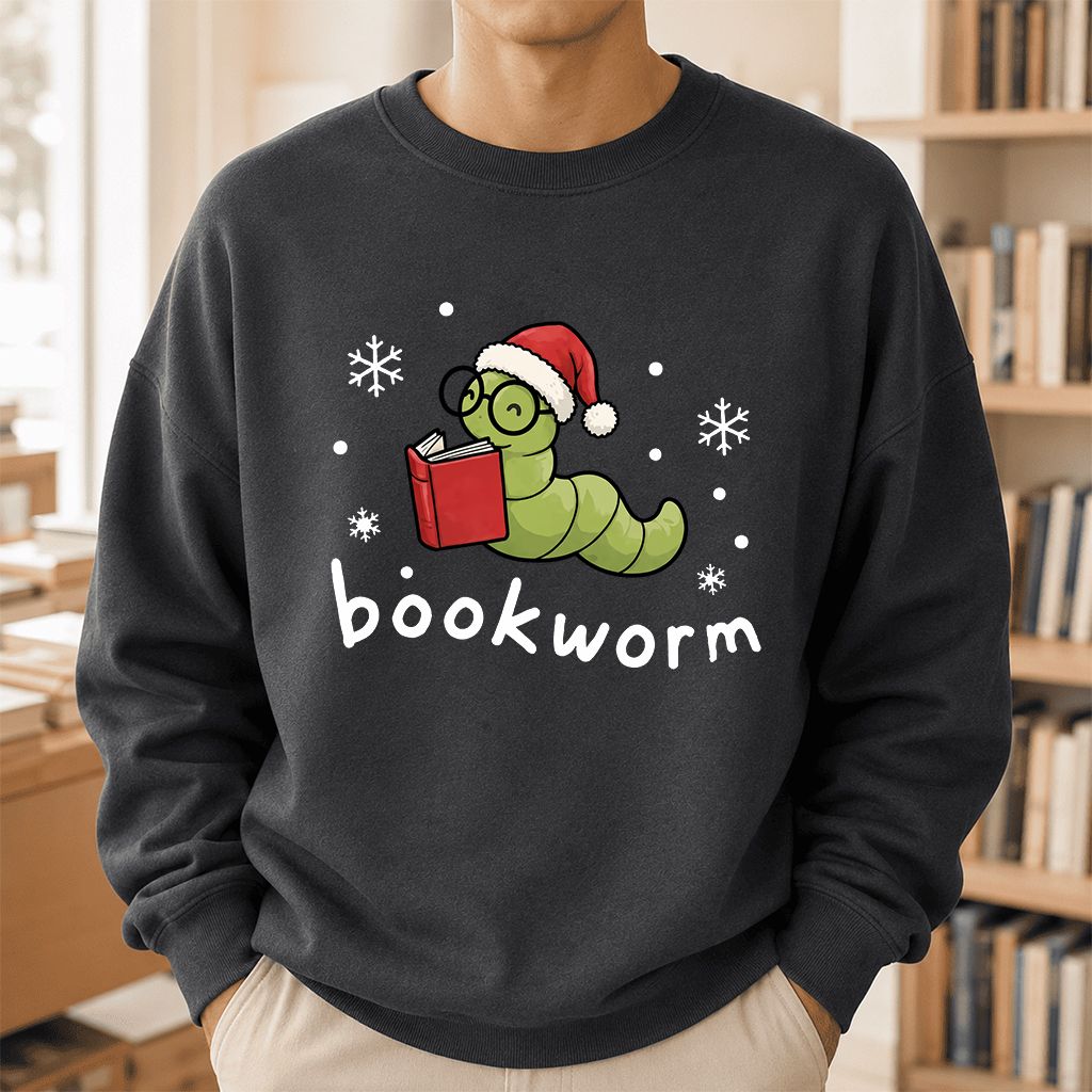 Noel Bookworm Printed Sweatshirt | Christmas Reader Gift Dark Heather