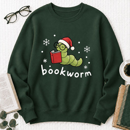 Noel Bookworm Printed Sweatshirt | Christmas Reader Gift Forest Green