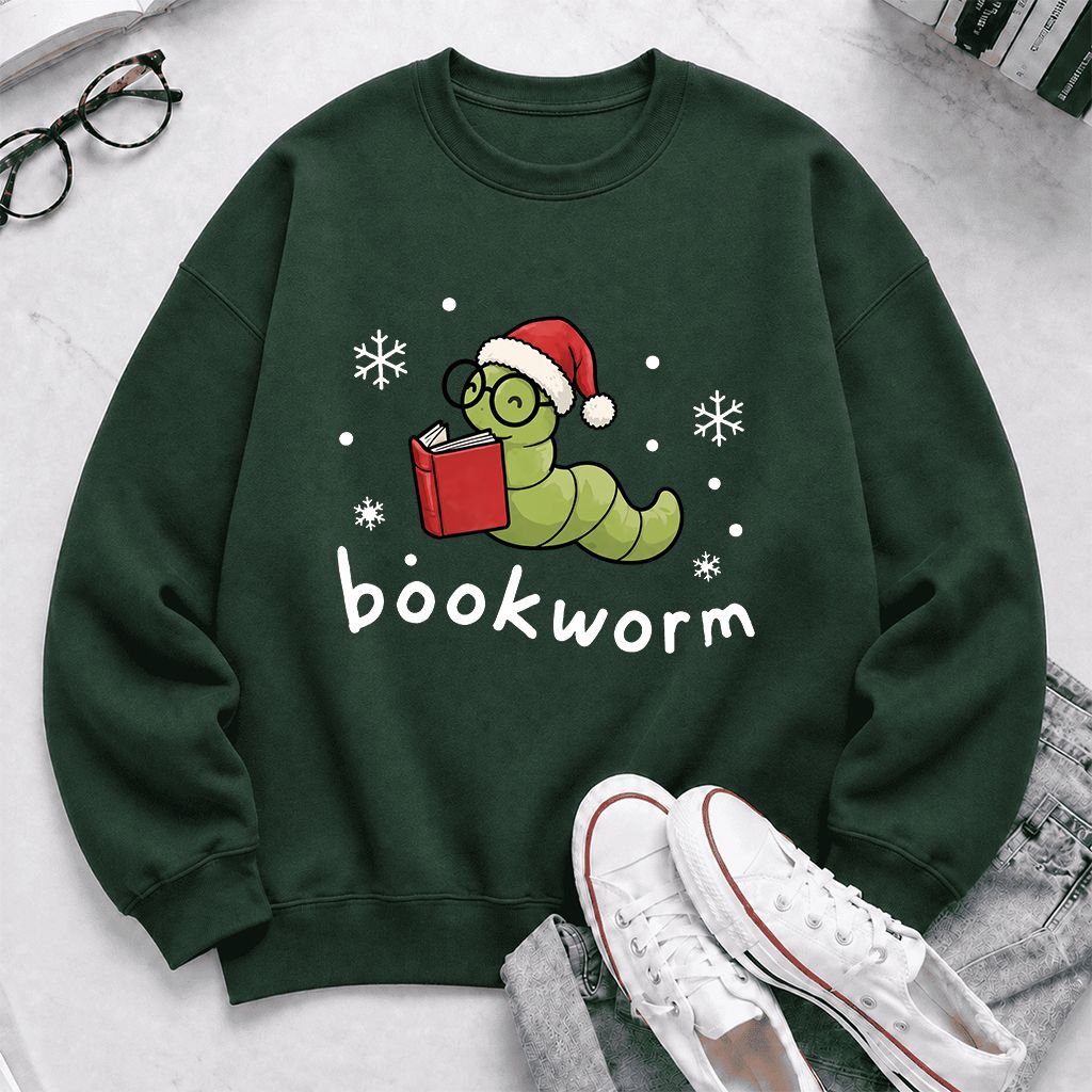 Noel Bookworm Printed Sweatshirt | Christmas Reader Gift Forest Green