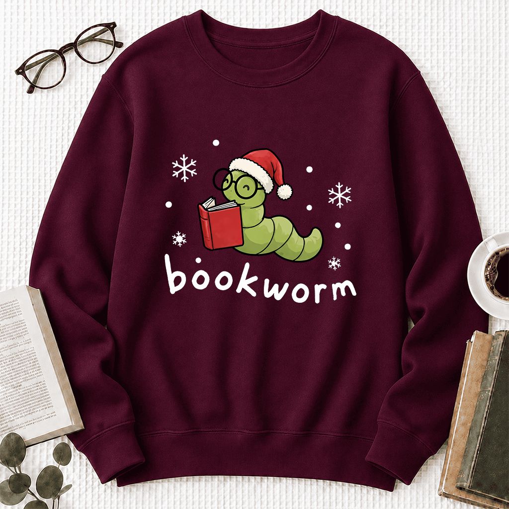 Noel Bookworm Printed Sweatshirt | Christmas Reader Gift Maroon