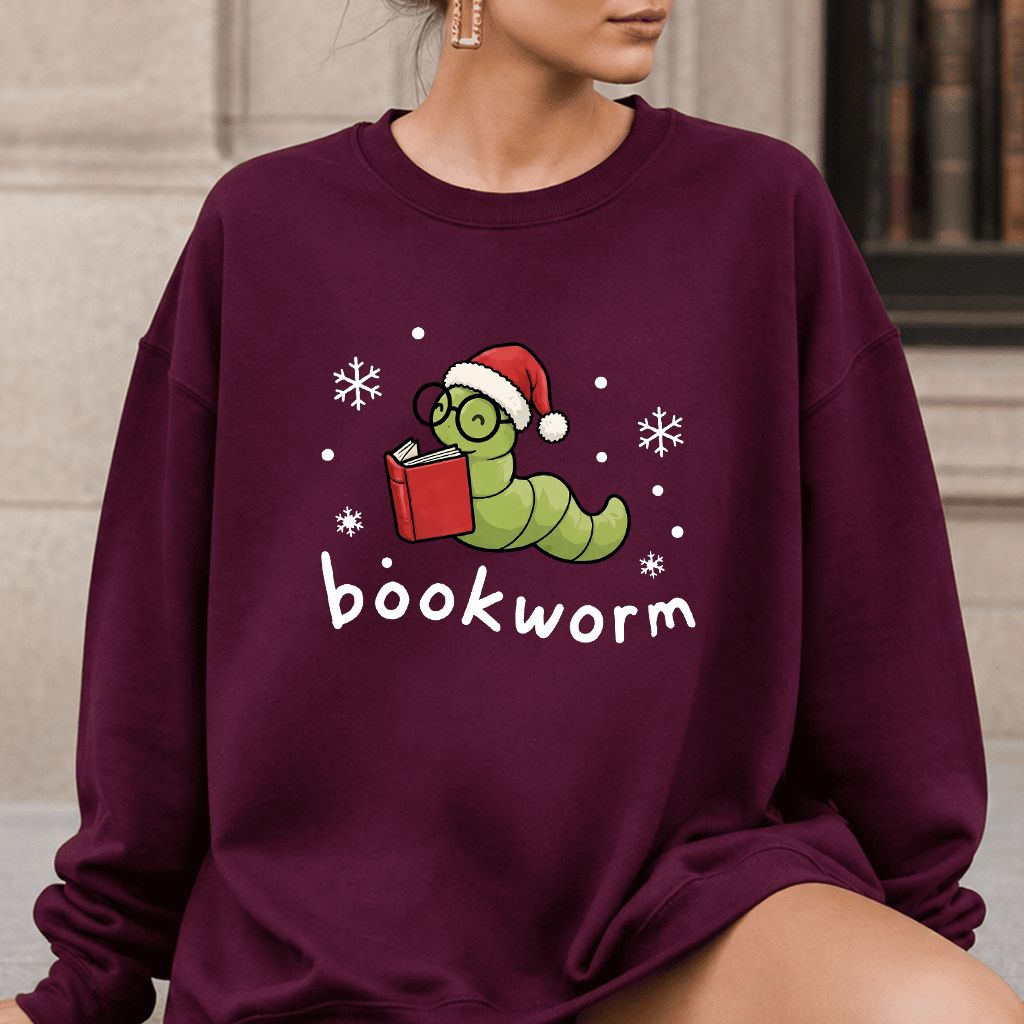 Noel Bookworm Printed Sweatshirt | Christmas Reader Gift Maroon