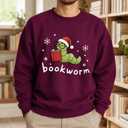 Noel Bookworm Printed Sweatshirt | Christmas Reader Gift Maroon