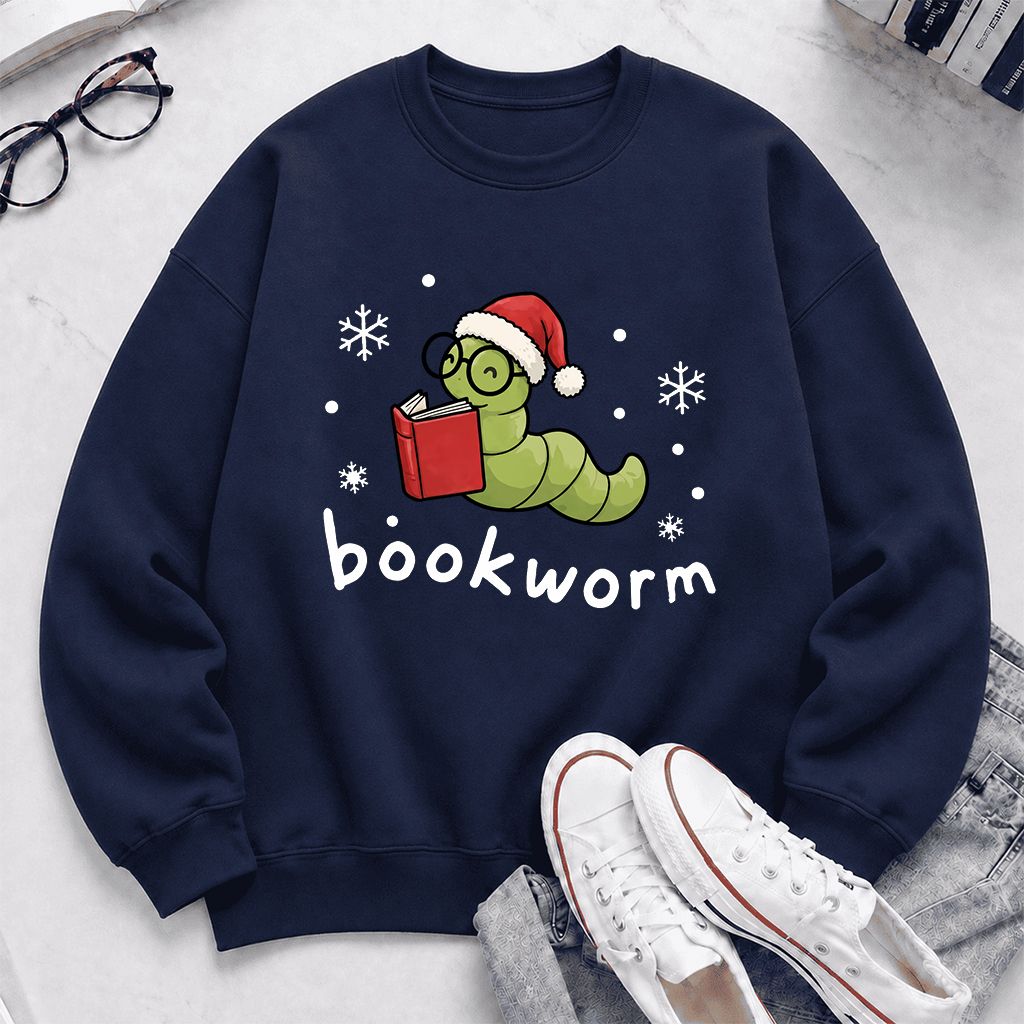 Noel Bookworm Printed Sweatshirt | Christmas Reader Gift Navy