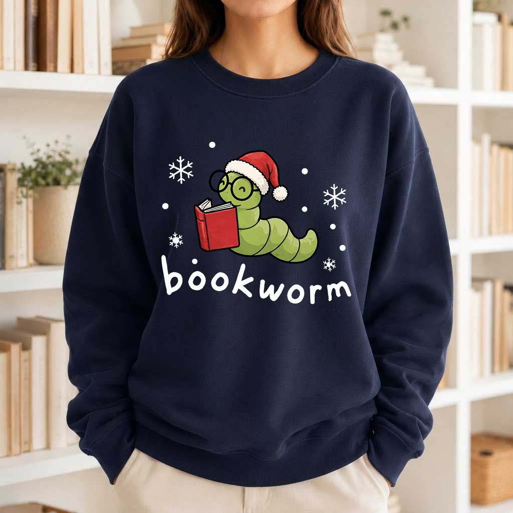 Noel Bookworm Printed Sweatshirt | Christmas Reader Gift Navy