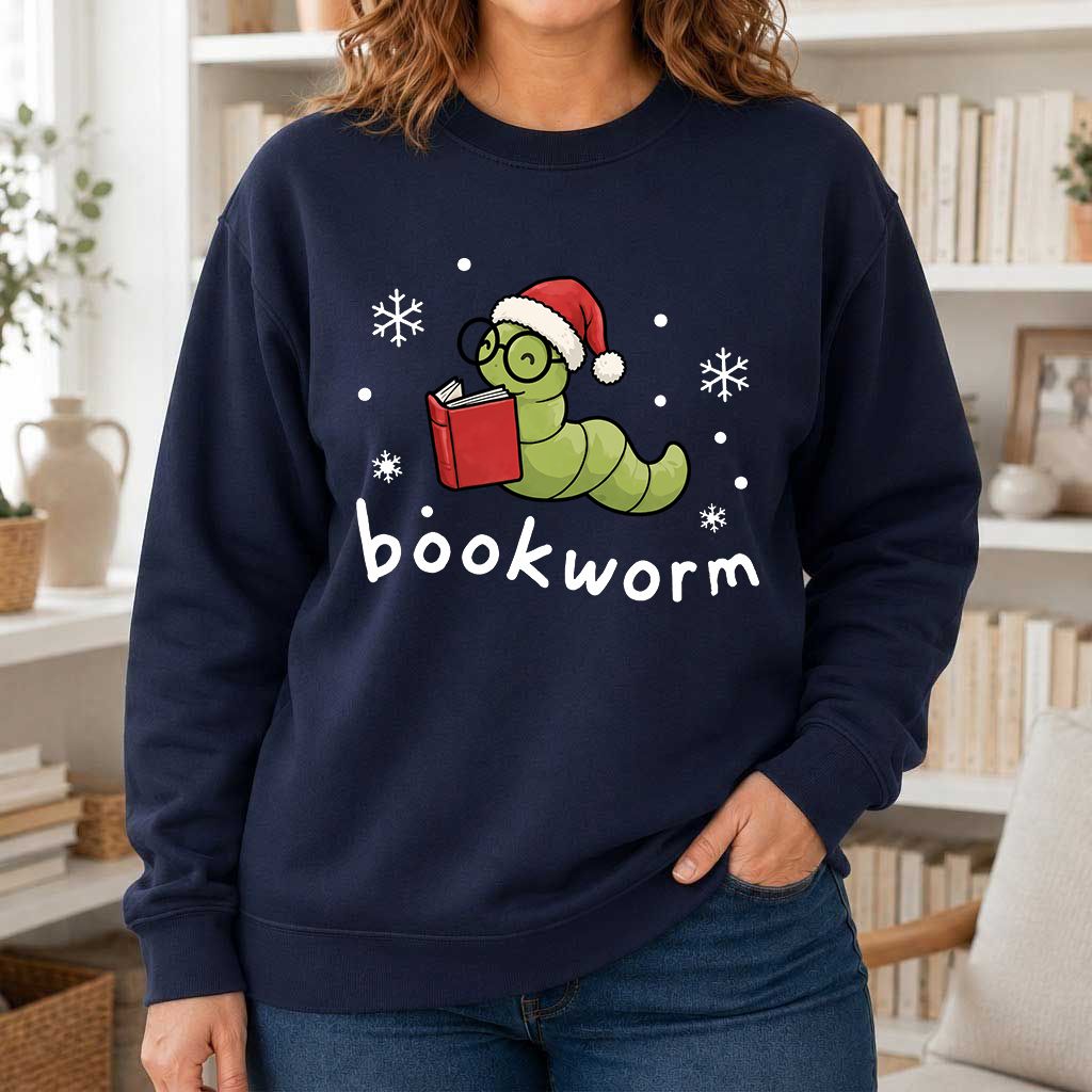 Noel Bookworm Printed Sweatshirt | Christmas Reader Gift Navy