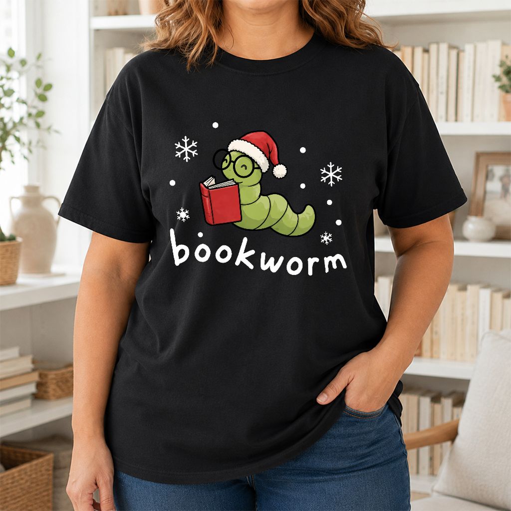 Noel Bookworm Printed T-Shirt | Christmas Reader Gift Black