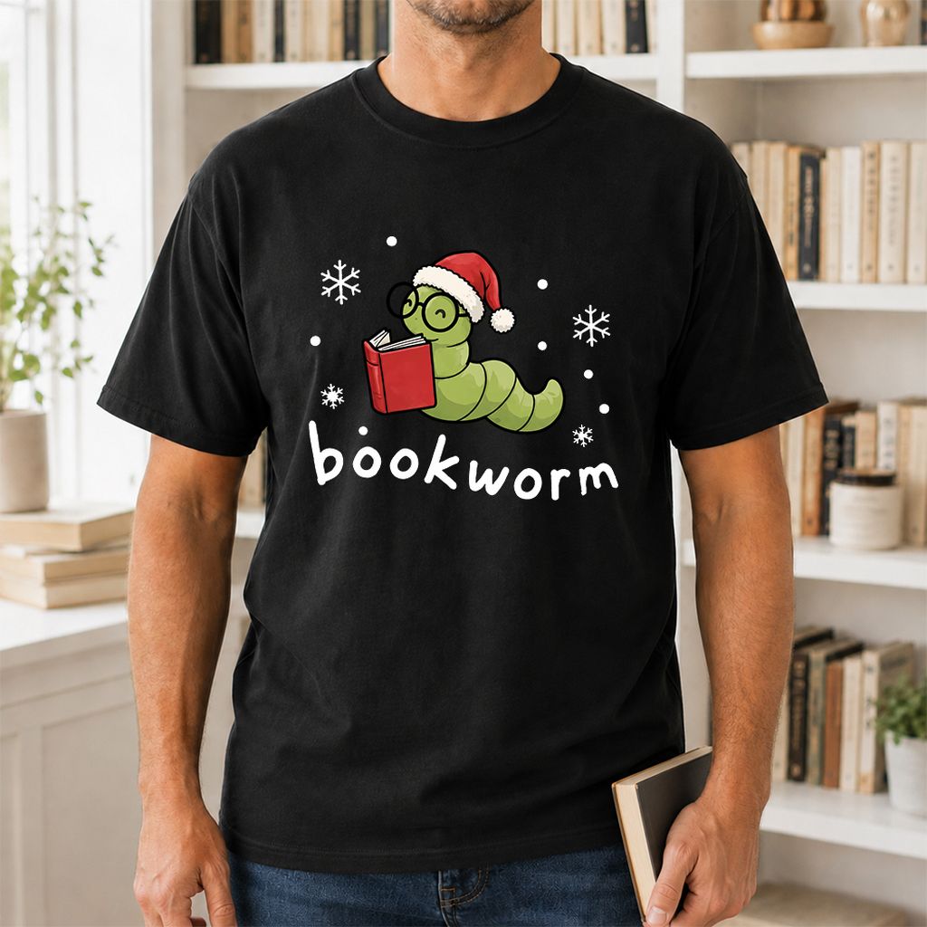 Noel Bookworm Printed T-Shirt | Christmas Reader Gift Black