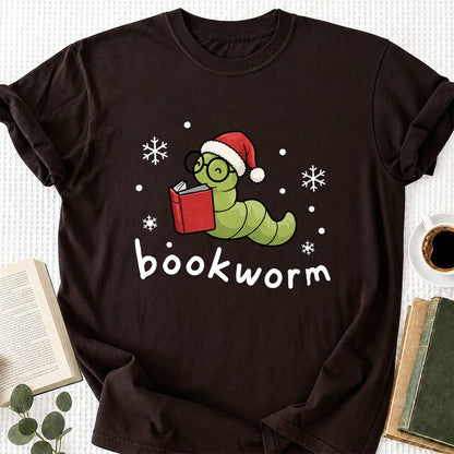 Noel Bookworm Printed T-Shirt | Christmas Reader Gift Dark Chocolate