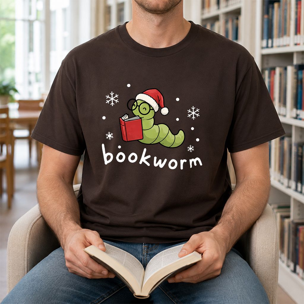 Noel Bookworm Printed T-Shirt | Christmas Reader Gift Dark Chocolate