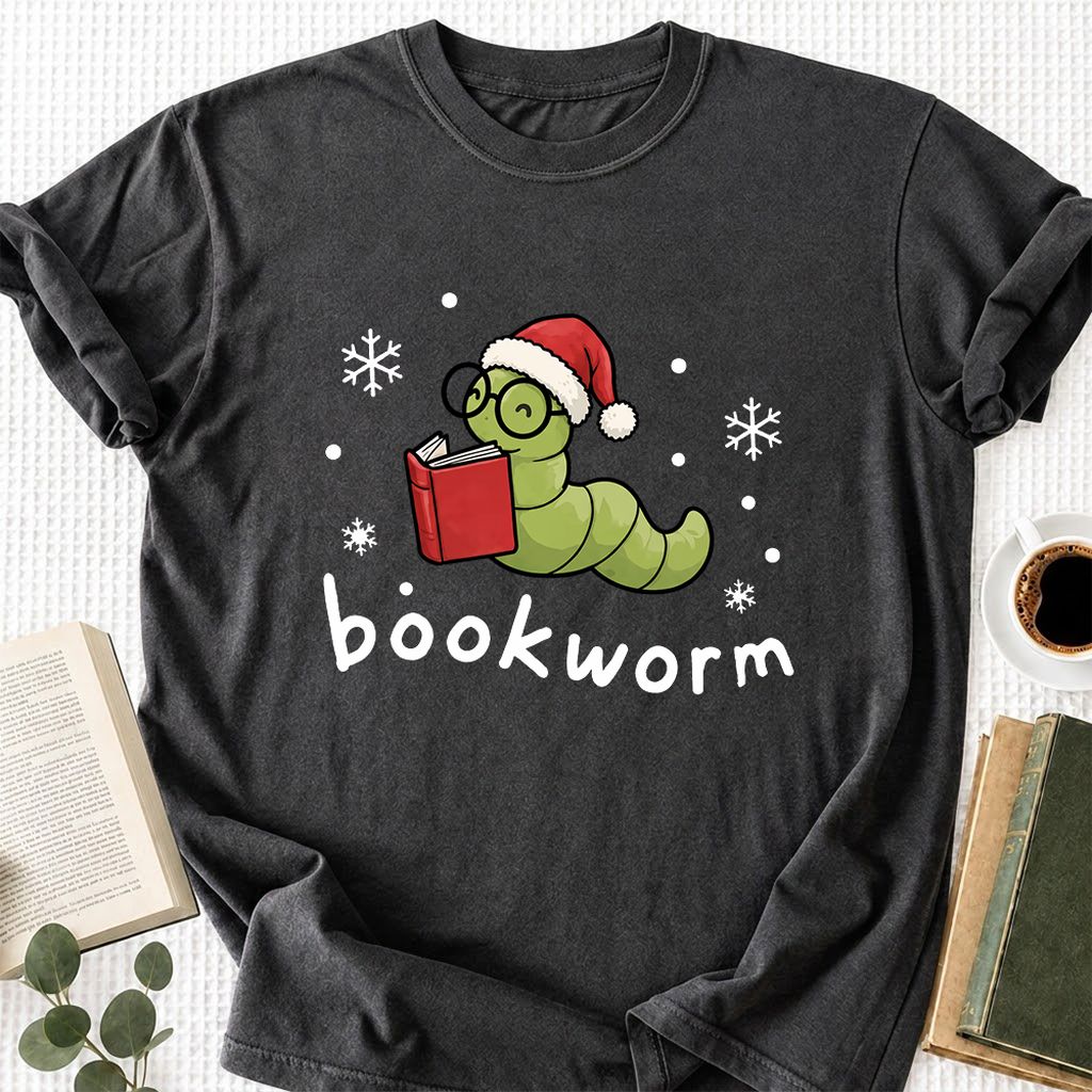 Noel Bookworm Printed T-Shirt | Christmas Reader Gift Dark Heather