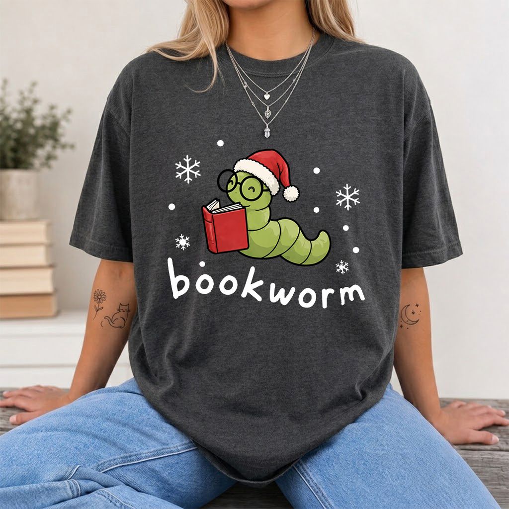 Noel Bookworm Printed T-Shirt | Christmas Reader Gift Dark Heather