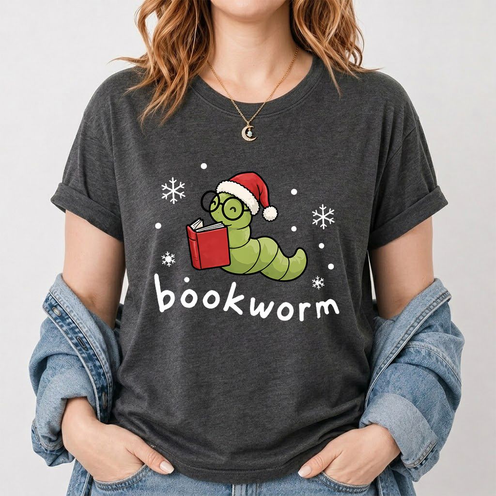 Noel Bookworm Printed T-Shirt | Christmas Reader Gift Dark Heather