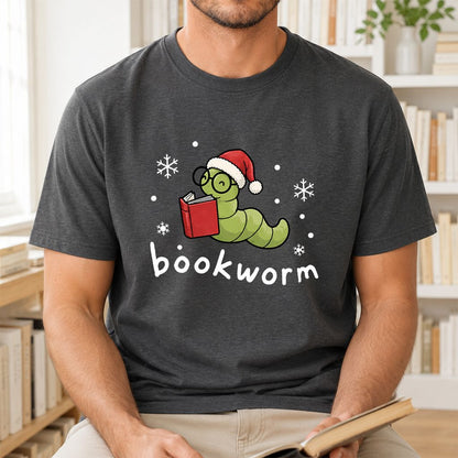 Noel Bookworm Printed T-Shirt | Christmas Reader Gift Dark Heather