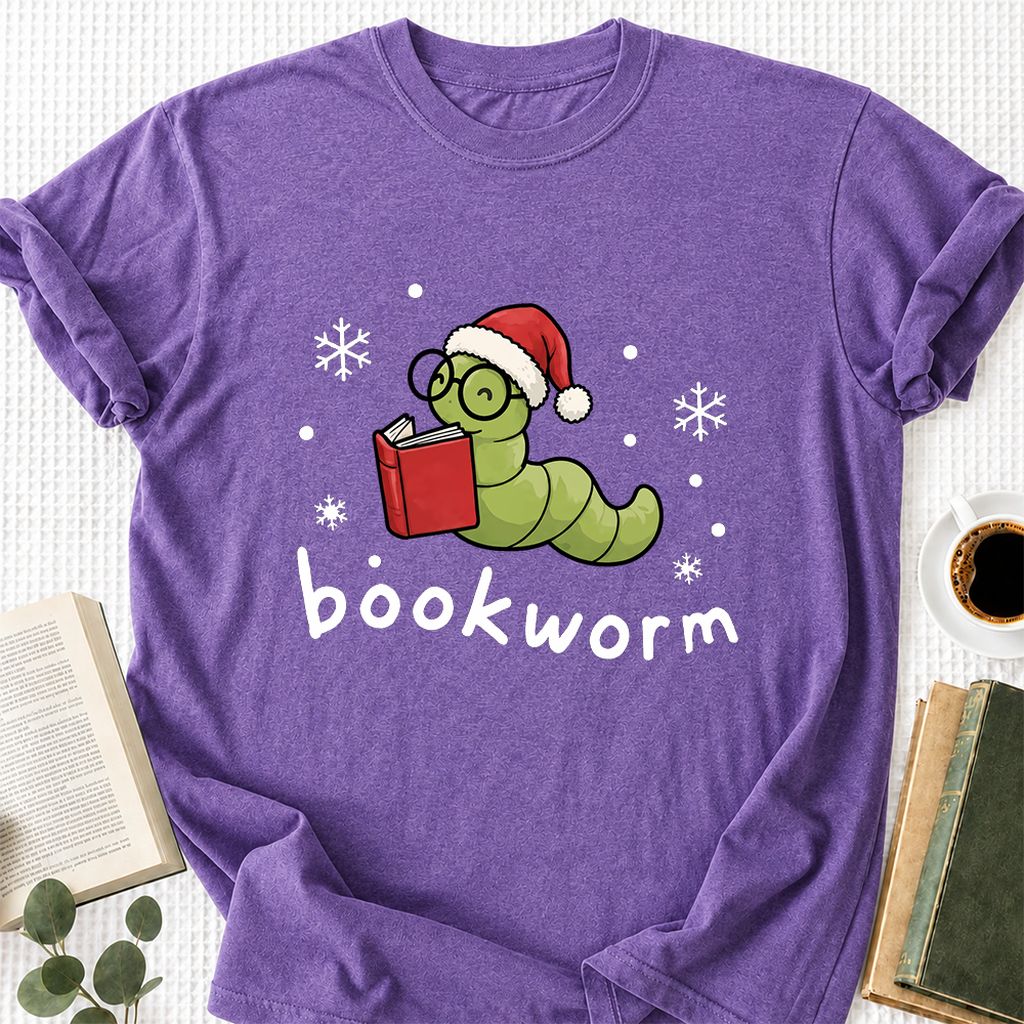 Noel Bookworm Printed T-Shirt | Christmas Reader Gift Heather Purple