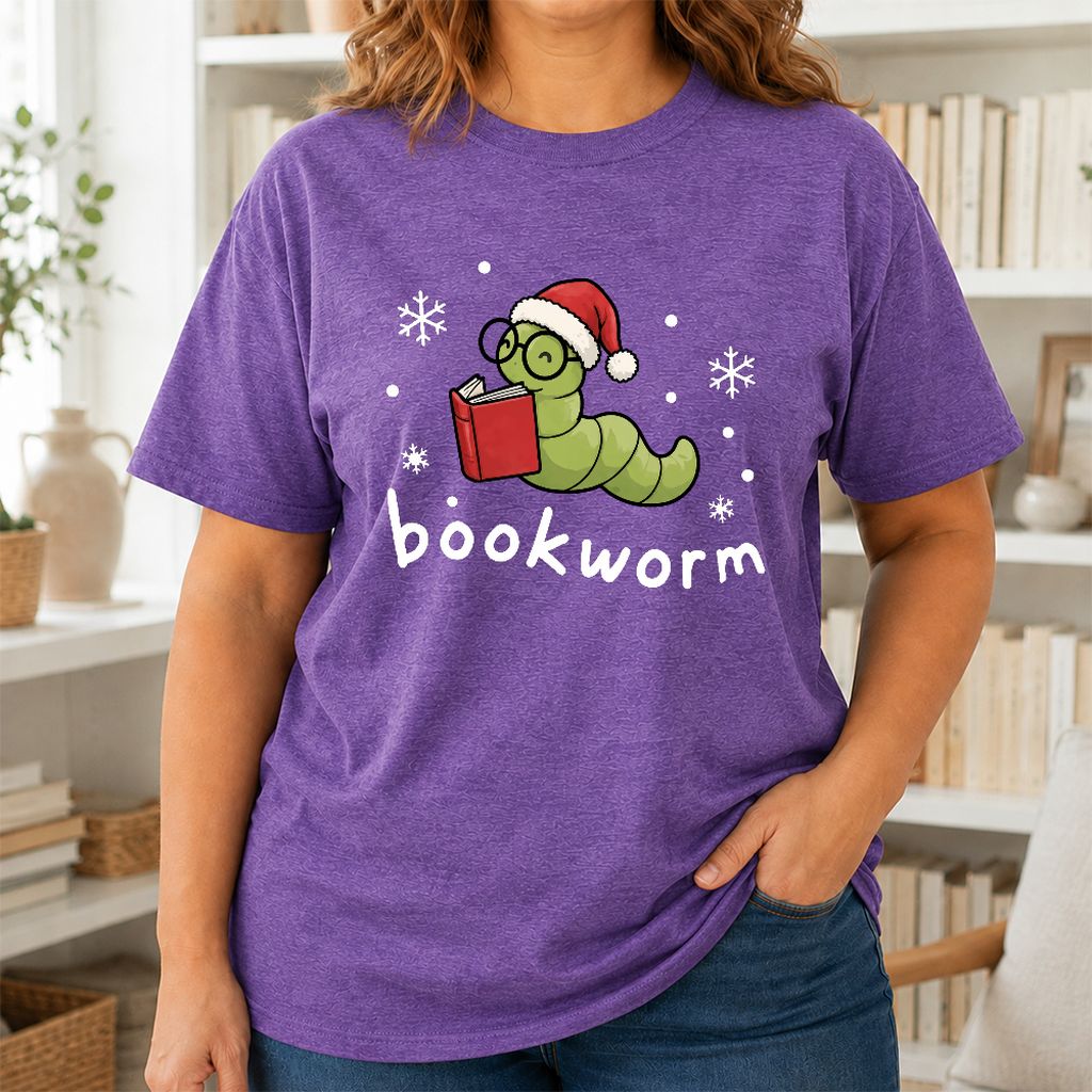 Noel Bookworm Printed T-Shirt | Christmas Reader Gift Heather Purple