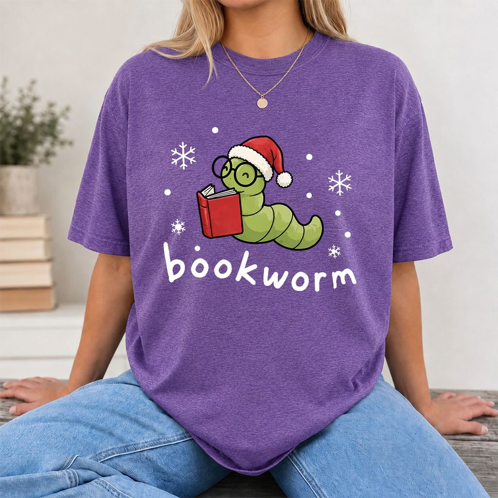 Noel Bookworm Printed T-Shirt | Christmas Reader Gift Heather Purple