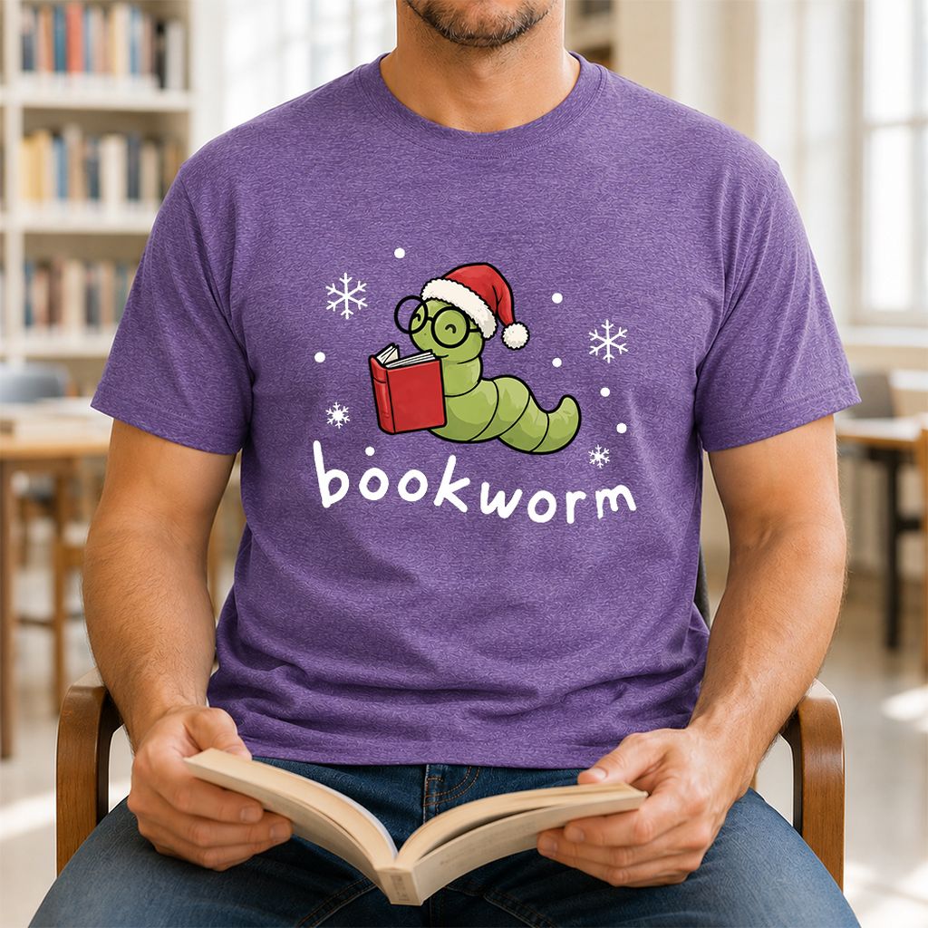 Noel Bookworm Printed T-Shirt | Christmas Reader Gift Heather Purple