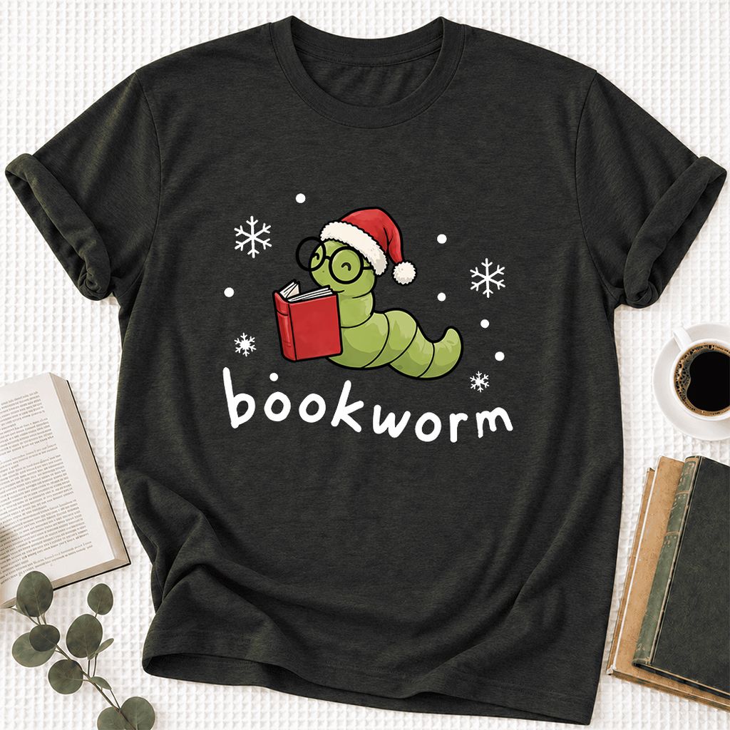 Noel Bookworm Ultra-Soft Cotton T-Shirt | Reader Christmas Gift Black Heather
