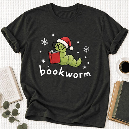 Noel Bookworm Ultra-Soft Cotton T-Shirt | Reader Christmas Gift Black Heather